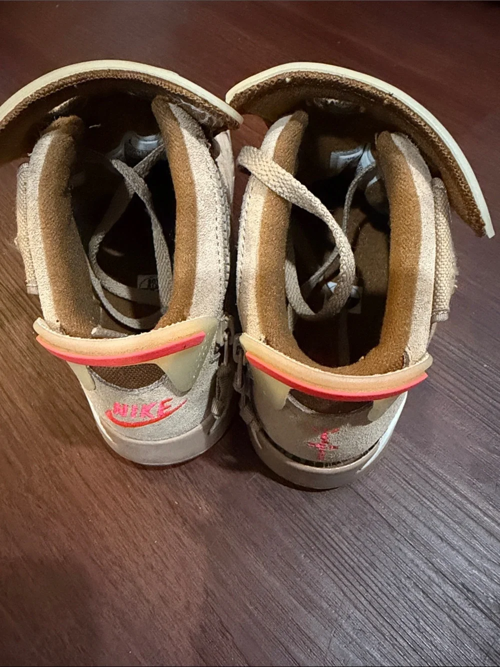 Jordan Kids Tan Suede Sneakers with Pink Jumpman